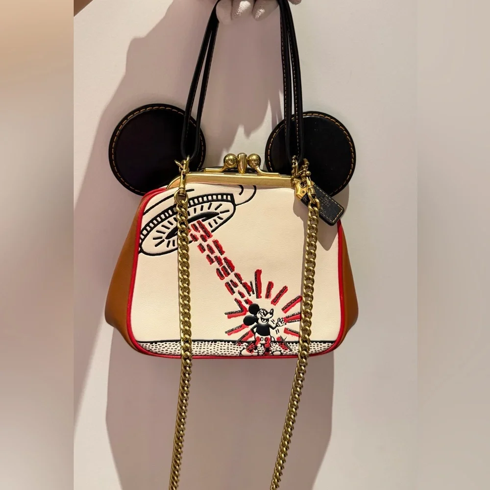 Coach Keith X Haring Disney Mickey Mouse Bag Leather Beige Handbag-RRP$799